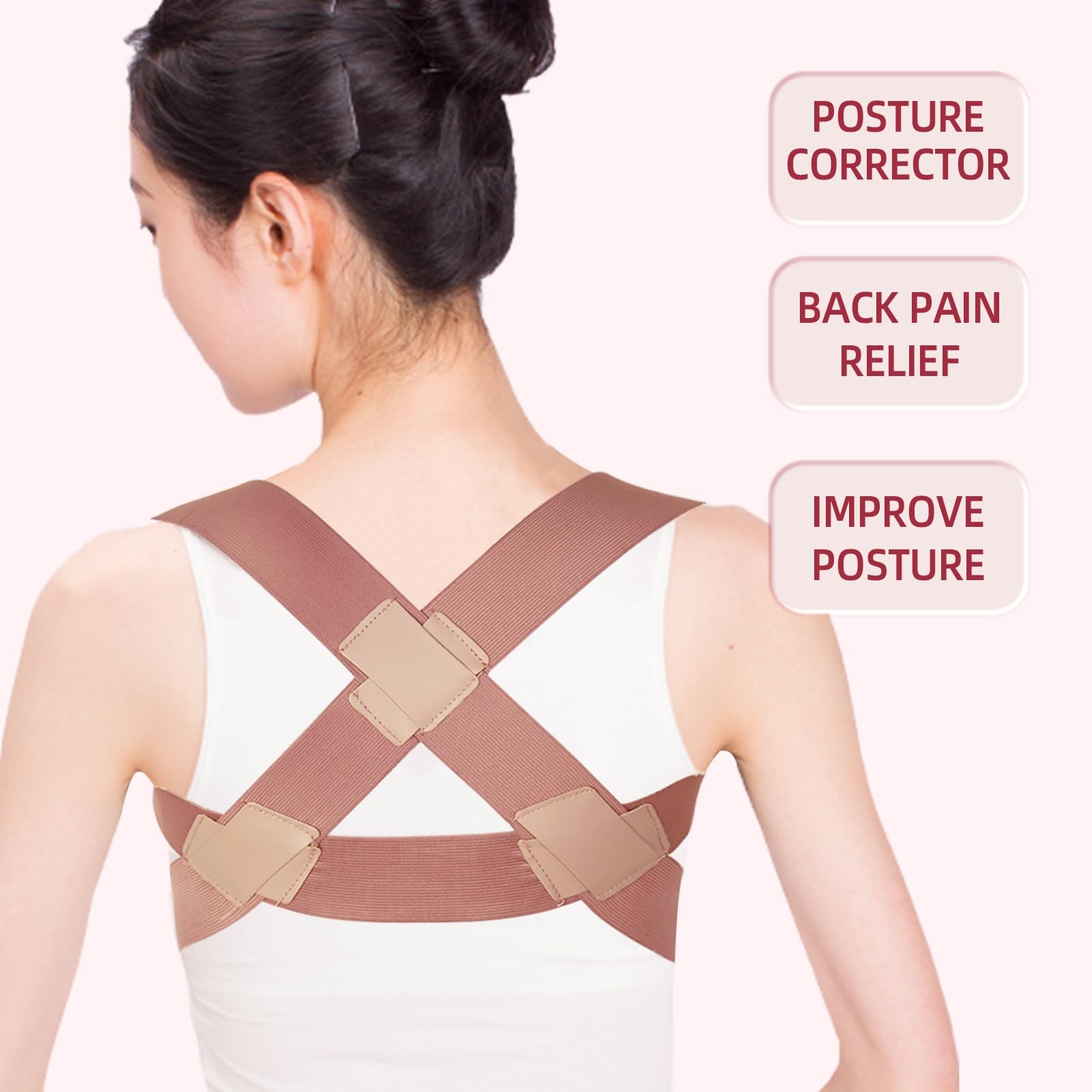 Malloraned Posture Corrector for Women,Upper Back Brace Pain Medium, Pink