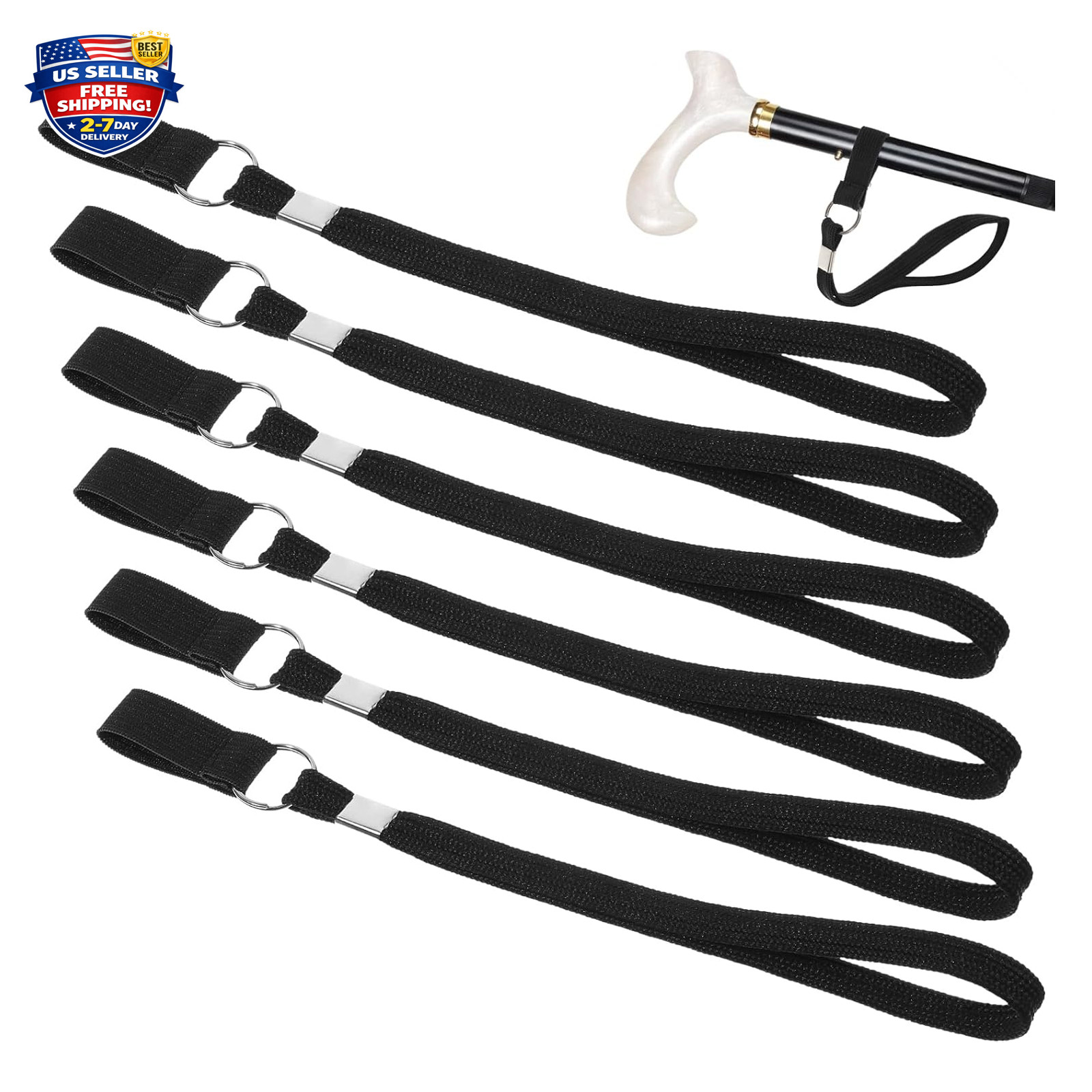 Cane Wrist Strap Replacement Elastic Black Strap for Walking Stick and Trekking