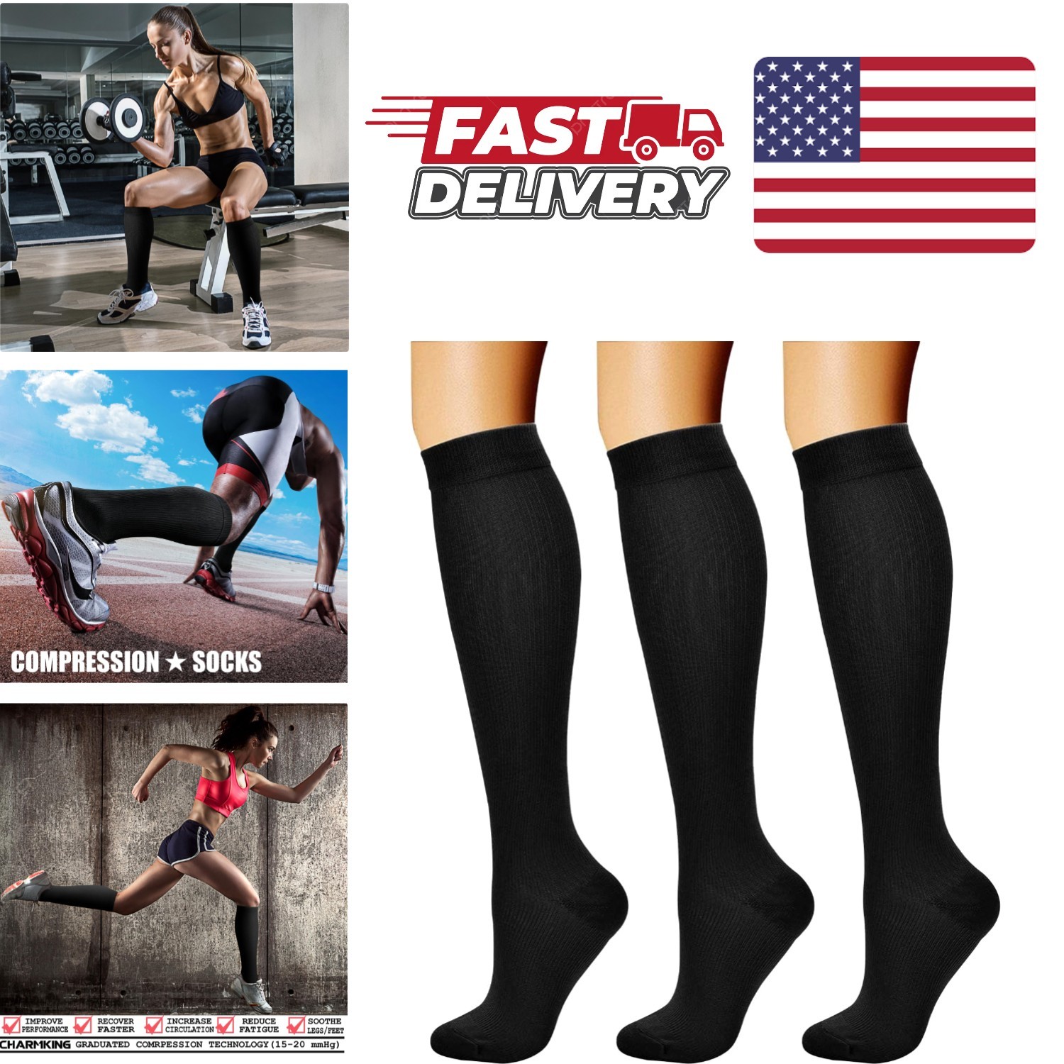 Ultimate Comfort Compression Socks for Men and Women 15 to 20 mmHg 3 Count
