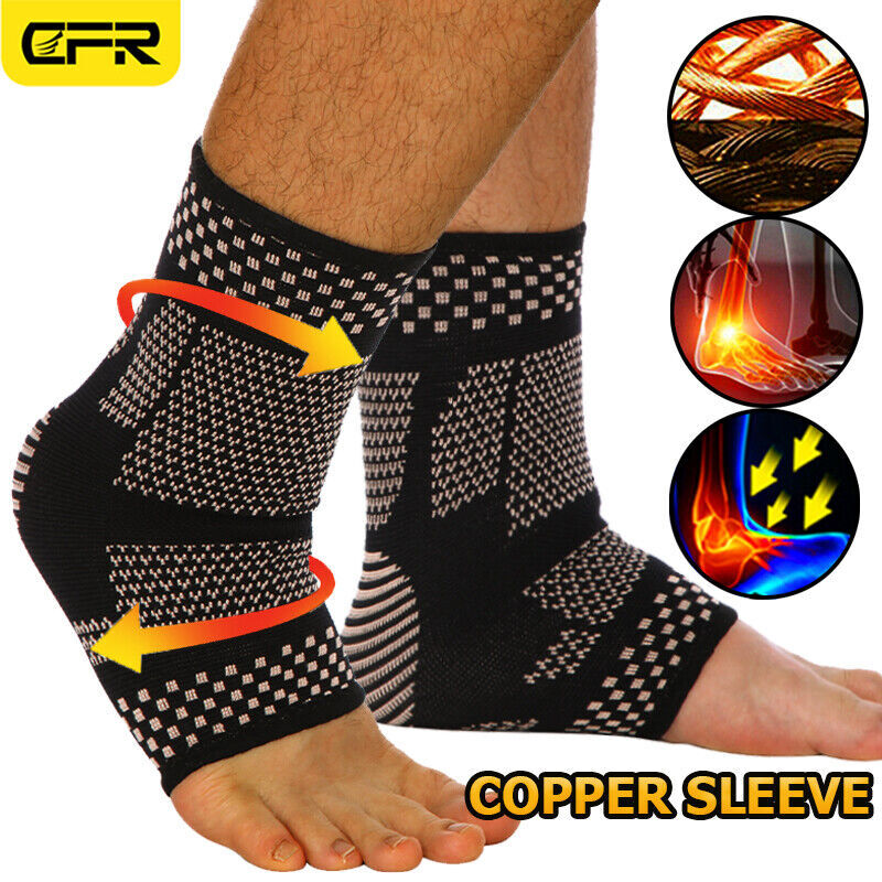 Copper Ankle Support Brace Compression Sleeve Plantar Fasciitis Foot Wrap Pain