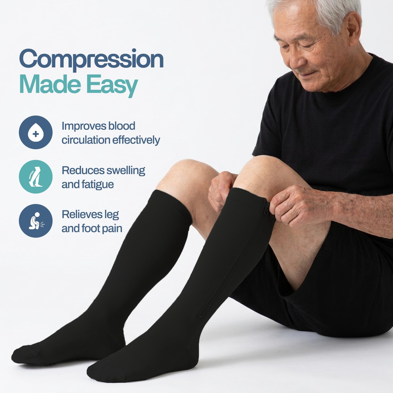 ™ Zipper Compression Socks for Men & Women, 20-30mmHg Closed Toe Graduated Zi…