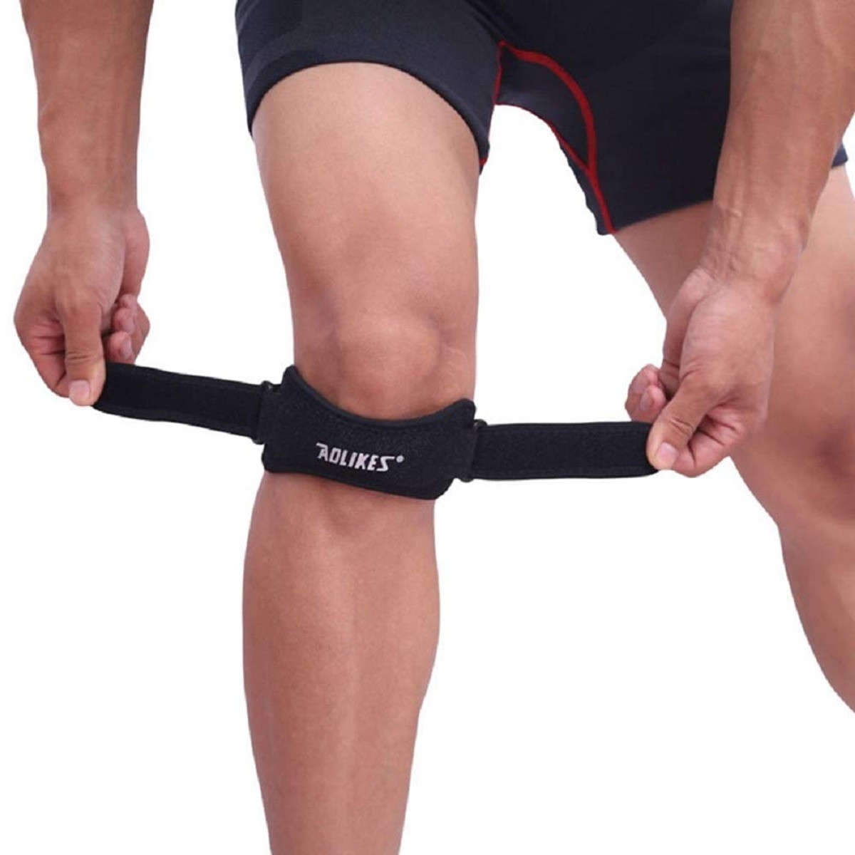 Knee Stabilizing Brace Support Black, Adjustable, Non-Slip (Black)