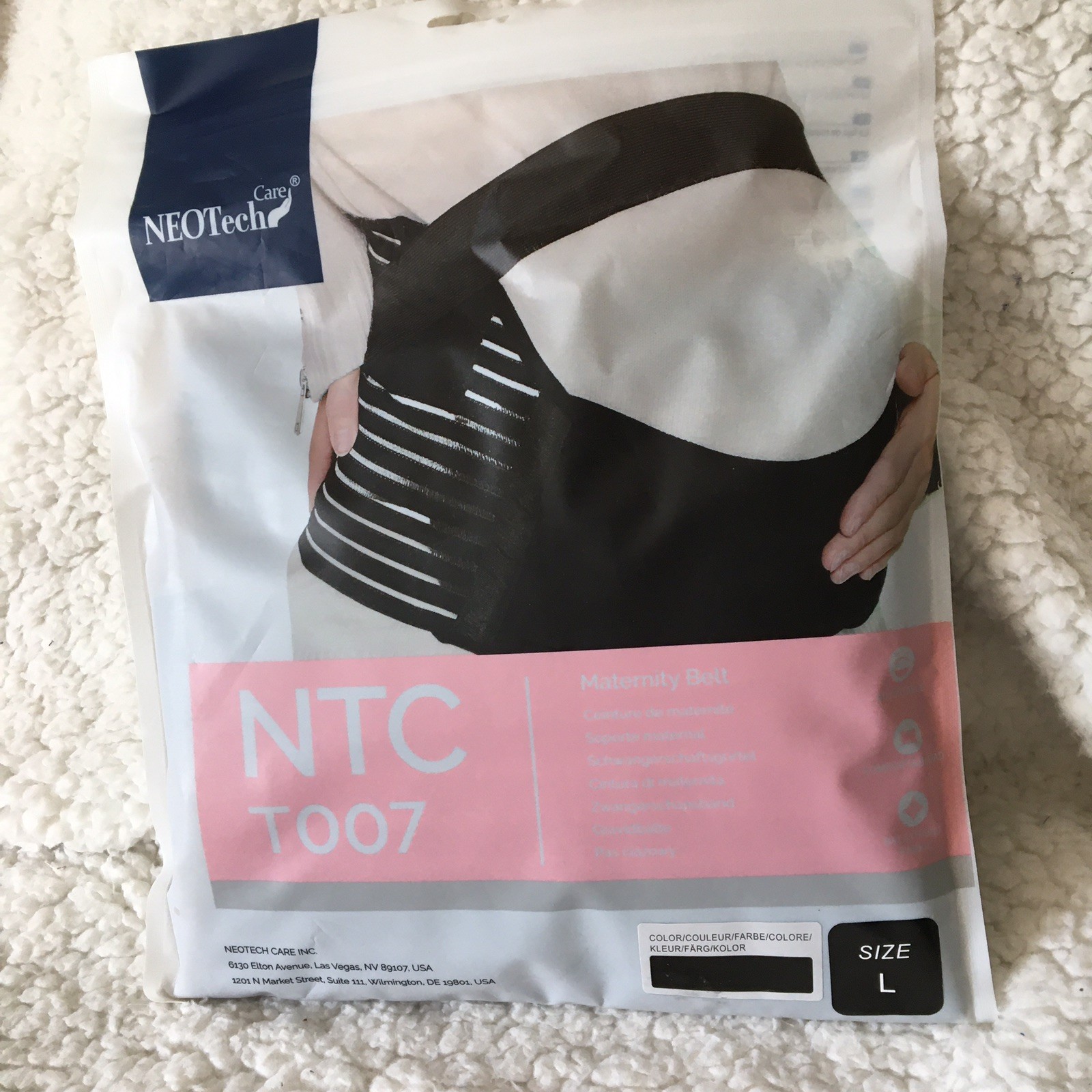 NeoTech Care Pregnancy Support Maternity Belt, Belly Brace, Size L, Black Color