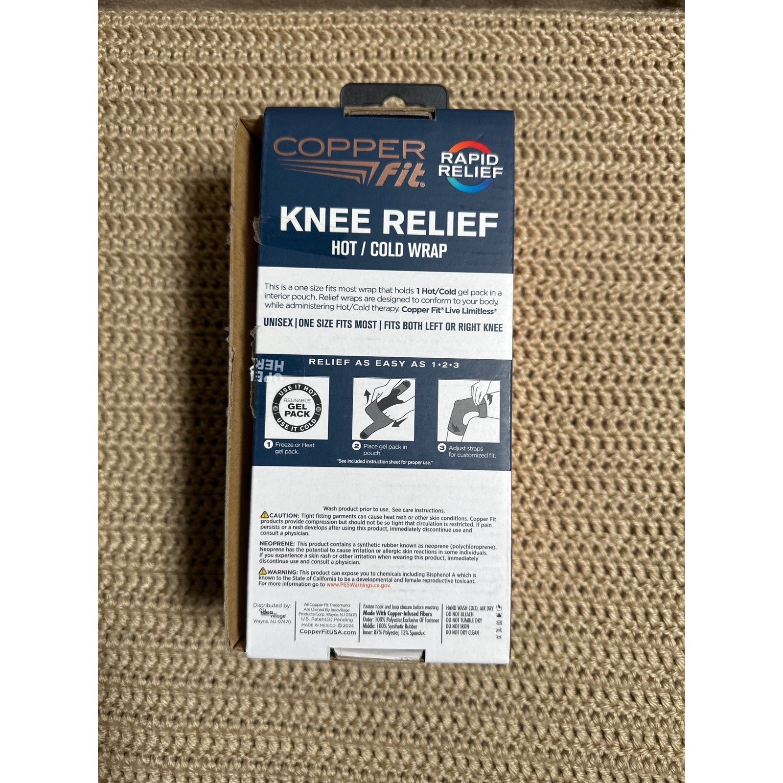 Copper Fit Rapid Relief Knee Wrap Hot Cold Therapy Adjustable Compression Sleeve