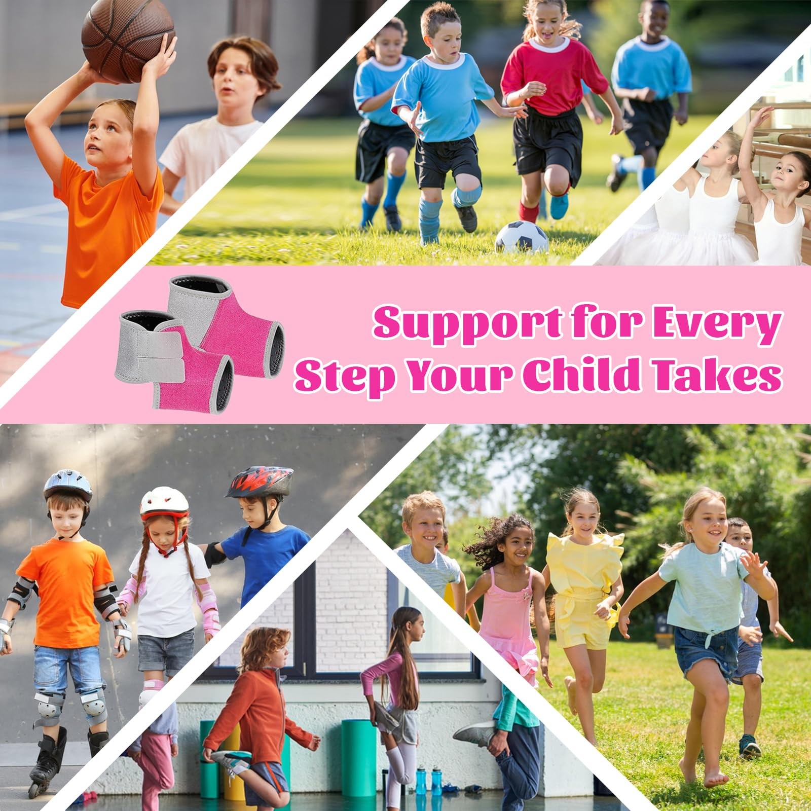 2 Pairs Kids Ankle Brace Wrap Sprain Adjustable Foot Stabilizer Pink Small