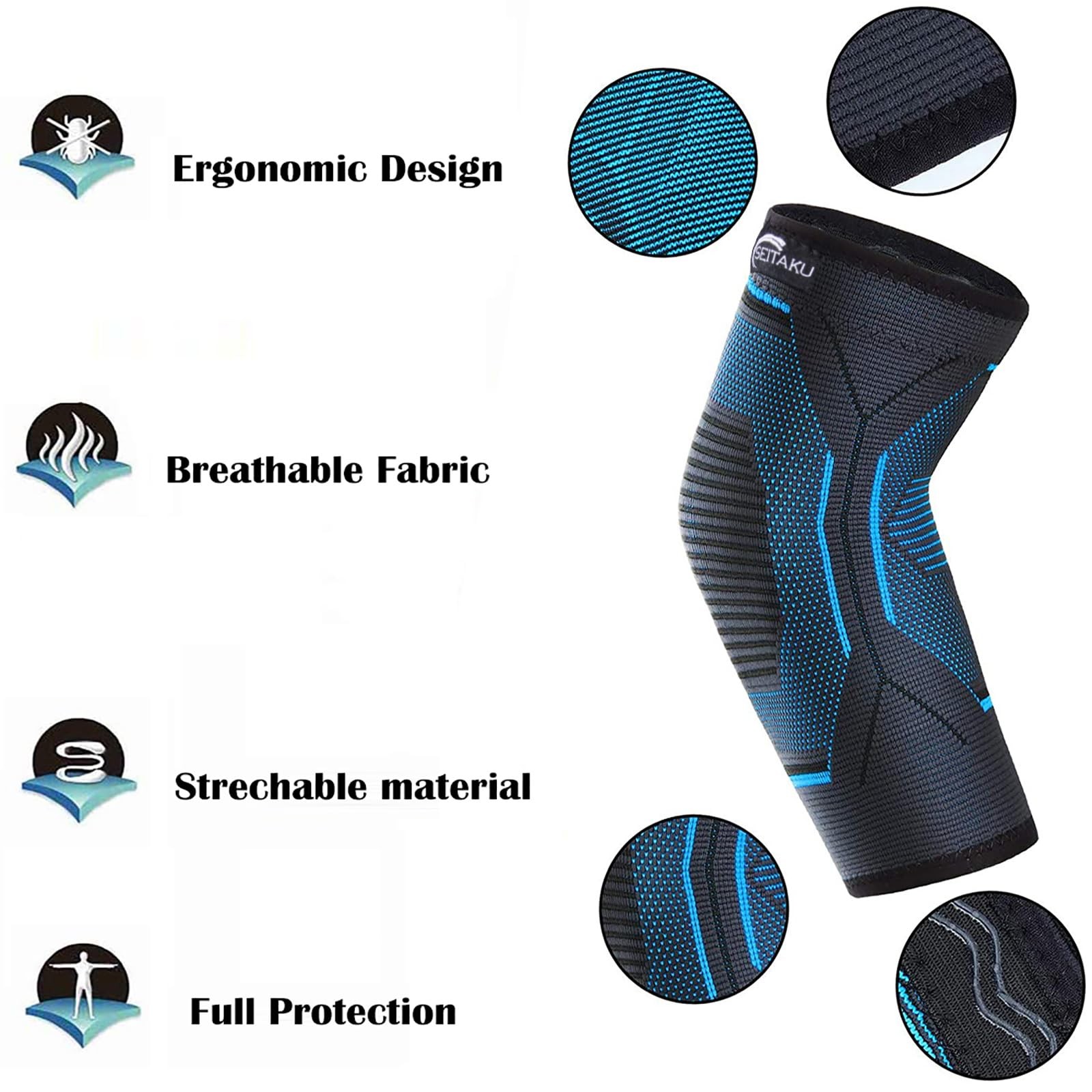 Seitaku Elbow Brace Compression Sleeve, Tennis Medium, NavyBlue