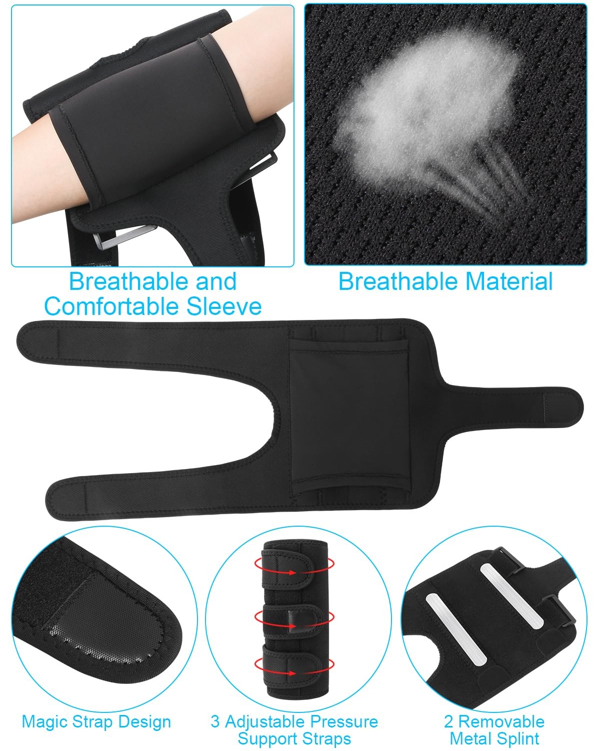 Elbow Brace with 2 Removable Metal Splint for Sleeping, Adjustable Cubital Tu…