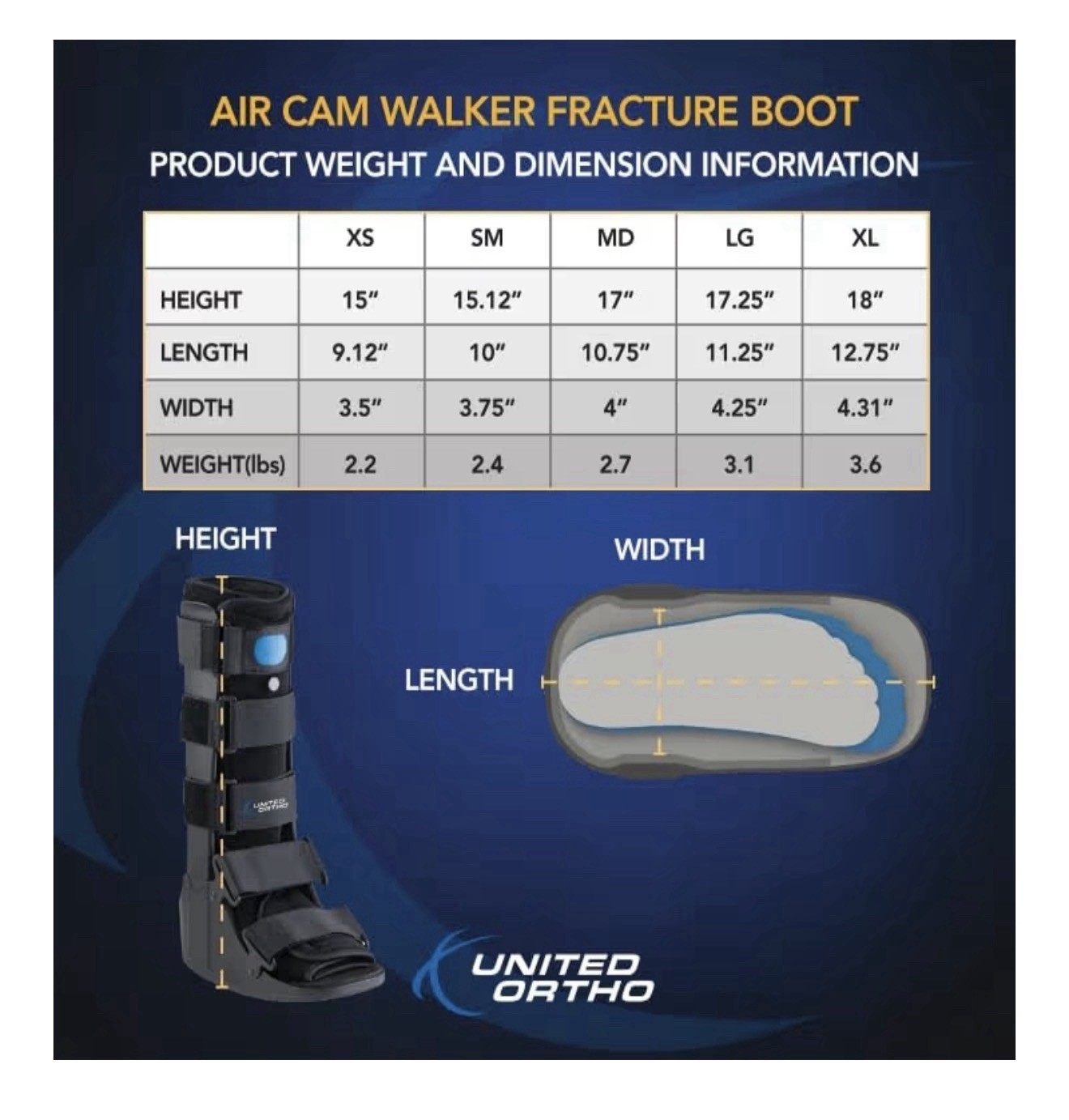 United Ortho USA14105 Air Cam Walker Fracture Boot, Medium, Black