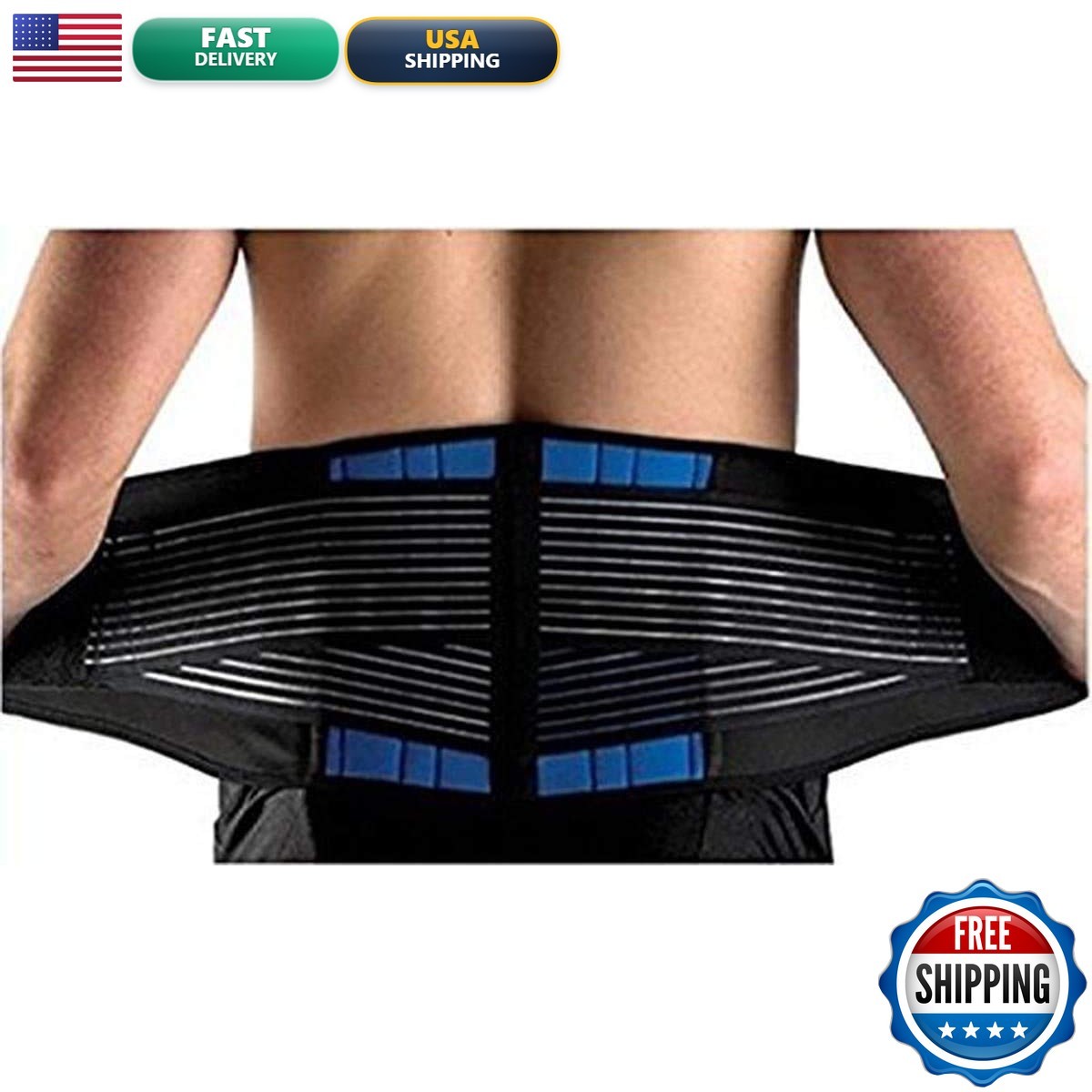 WONFAST Lumbar Back Support Brace Waist Trainer Belt 6X-Large 58-62 Black/Blue