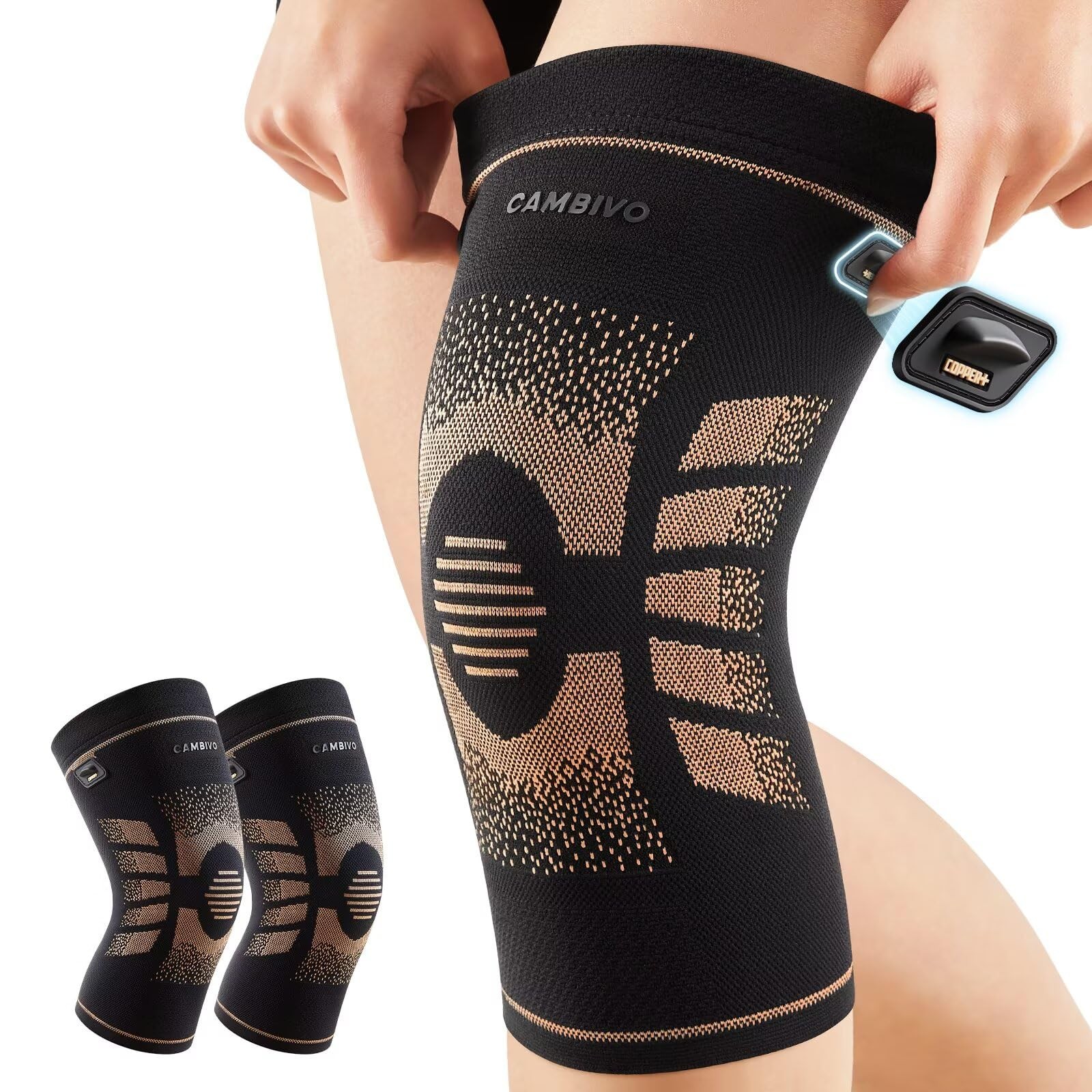 2 Pack Copper Knee Brace for Women & Men, Copper Infused Compression Knee Sle…