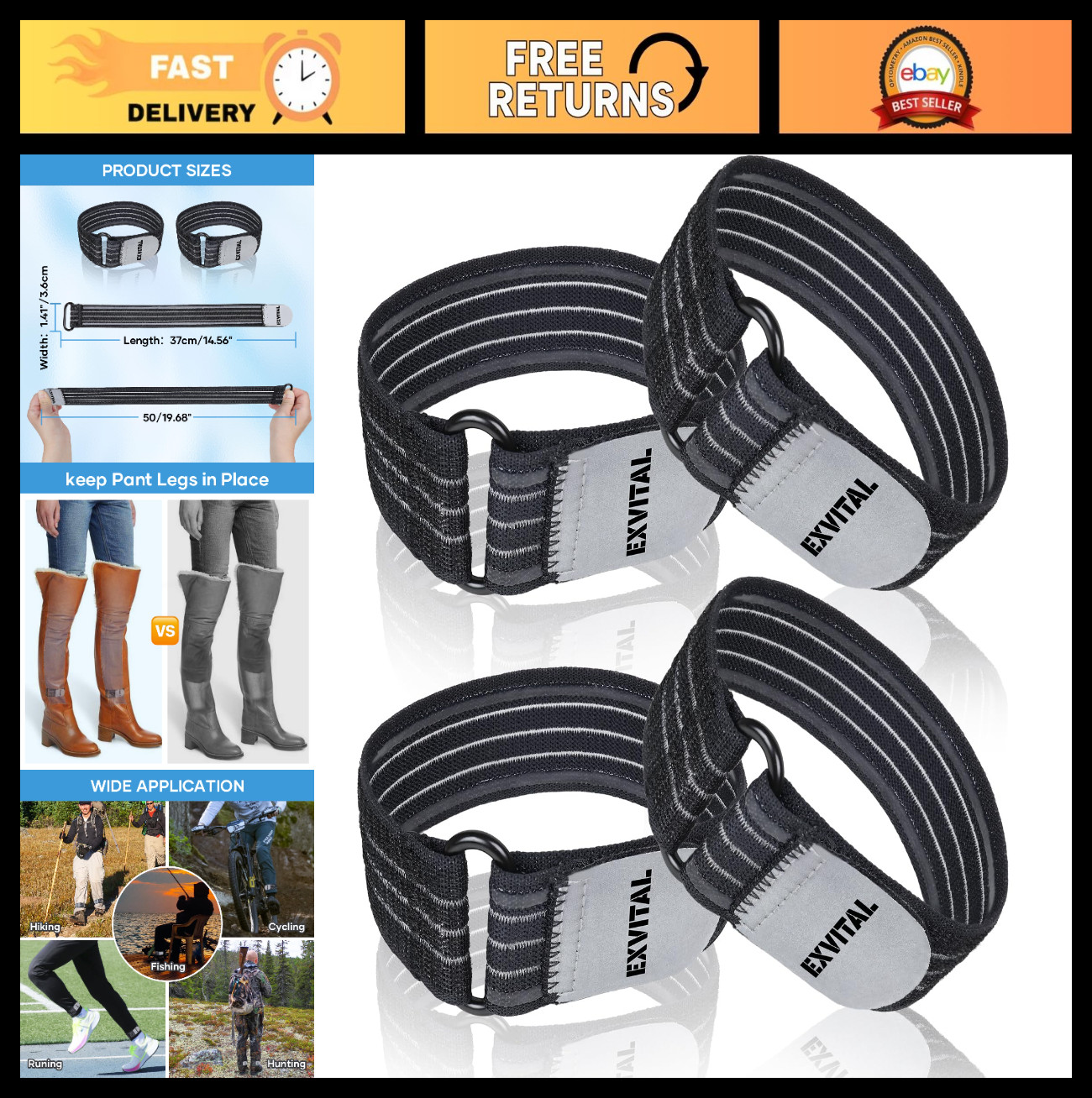 Adjustable Elastic Ankle Straps for Cowboy Boots – High Visibility Reflective Ba