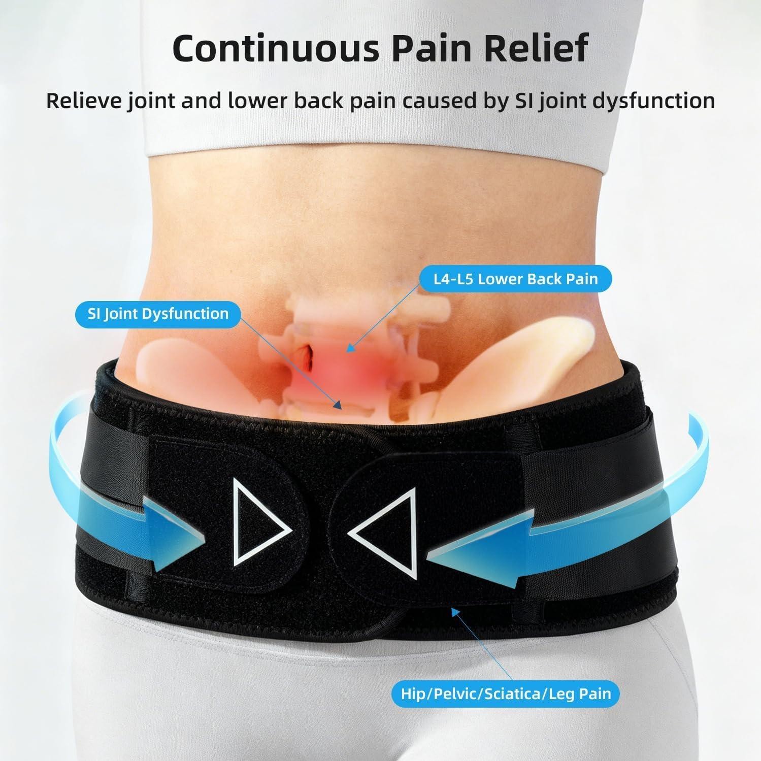 Sacroiliac SI Joint Hip Belt for Women Men 8X Compression (Max) M/L Black