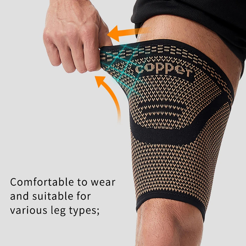 1Pcs Sports Thigh Guards Knitted With Copper Silicone Anti-slip High-stretch Thr