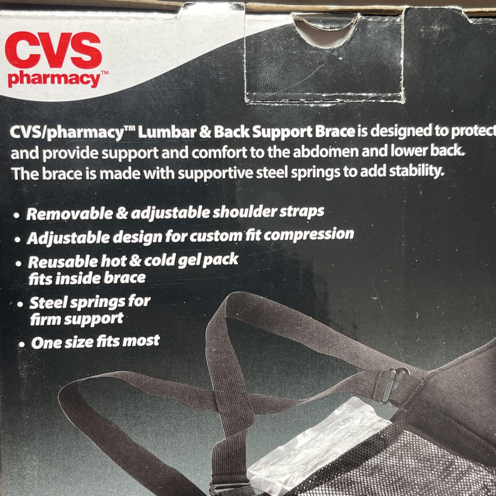 NEW CVS Lumbar And Back Support Brace w/ Reusable Hot & Cold Gel Pack – One Size