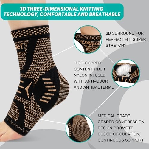 INDEEMAX Copper Ankle Brace for Sprained Ankle, Plantar Fasciitis, Achilles