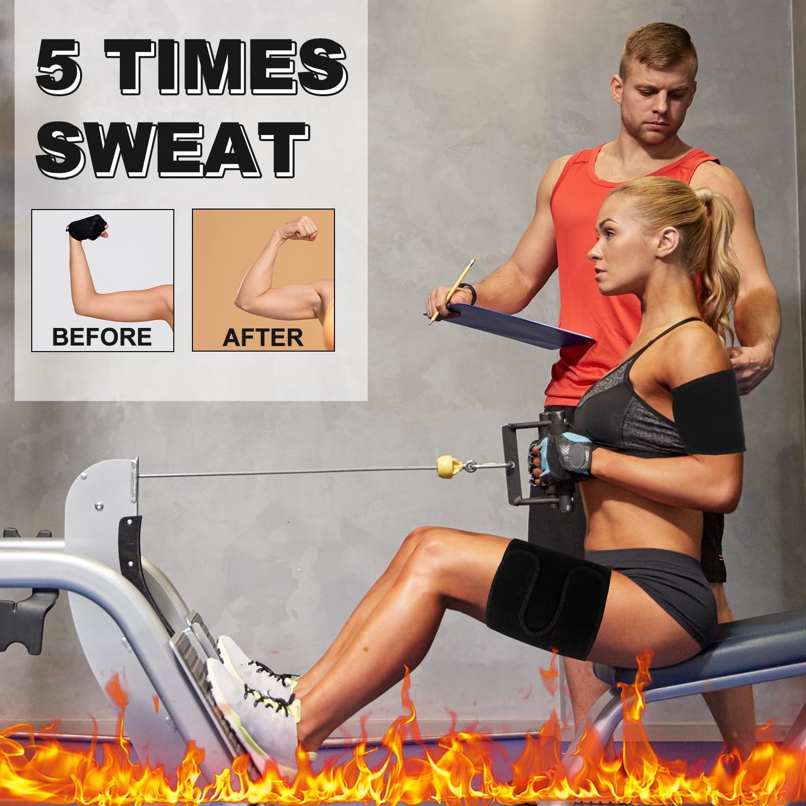 Shyyween 4 Pcs Thigh Wraps & Arm Trimmers Set Thigh and Arm Sweat Bands Slimm…