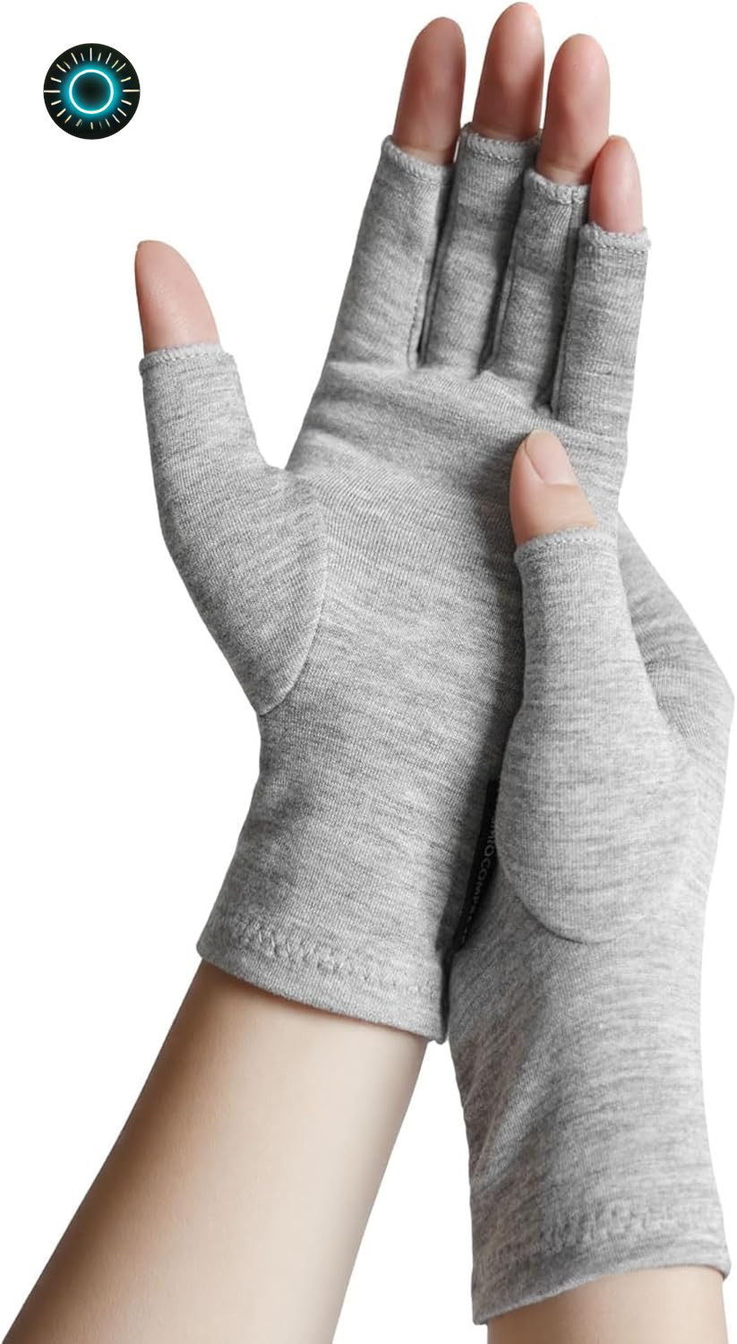 Bamboo Rayon Compression Gloves Fingerless Arthritis & Carpal Tunnel Relief M