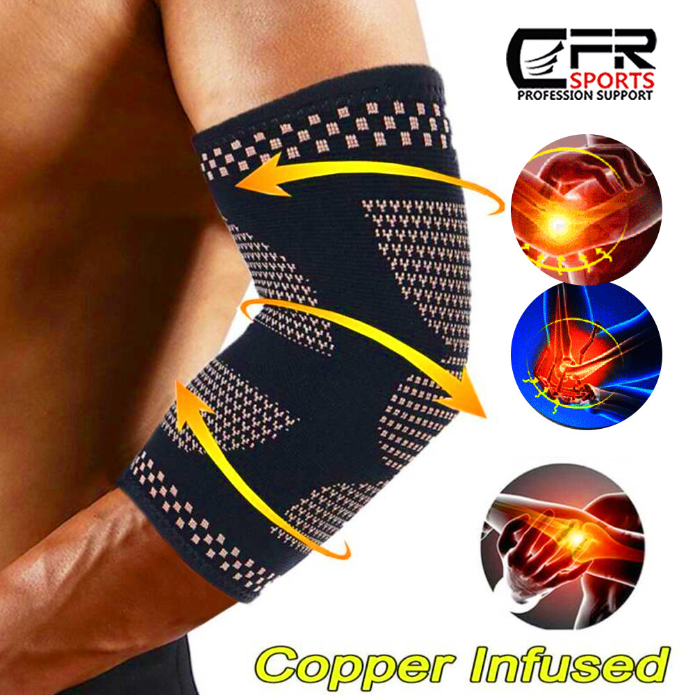 Copper Compression Elbow Sleeve Brace Tendonitis Golfers Tennis Elbow Arthritis