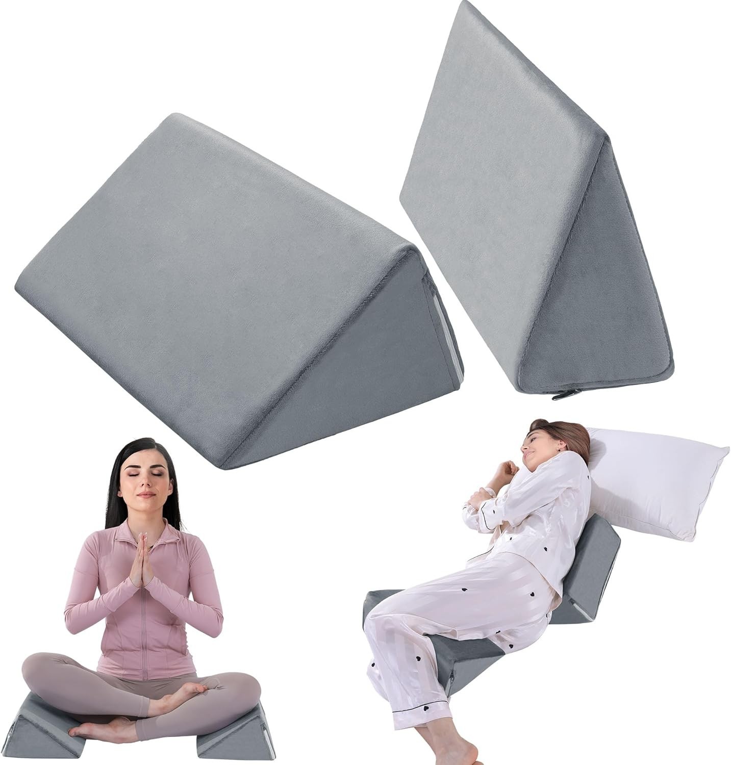 BALAPET 2 Pcs Small Wedge Pillow for Sleeping，Premium Foam 15*5.5*8inch, Gray