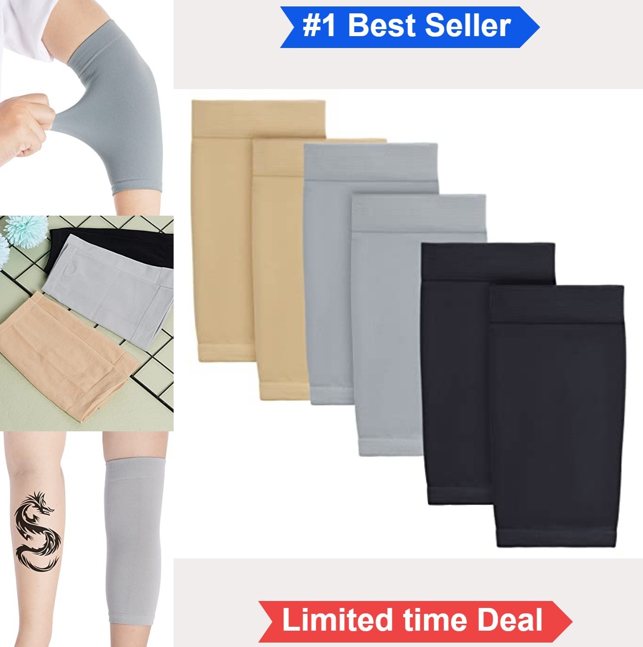 Tattoo Cover Up Sleeves 3 Pairs Compression Arm Sleeves 7.5 Inch Nylon Solid