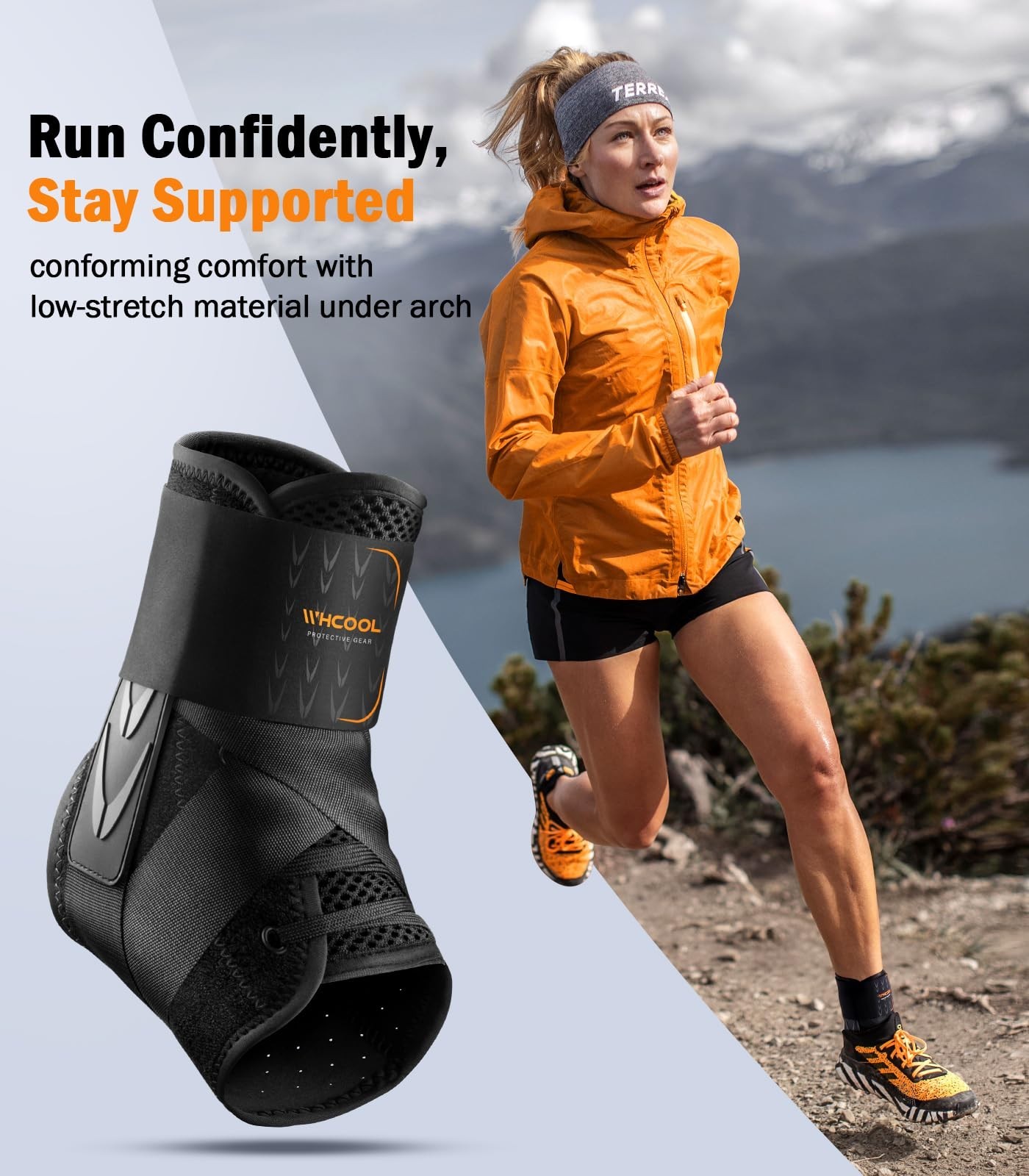Slim-Fit Ankle Brace Support for Sprains, Quick Lace-Up Stabilizer, Air Fabric,