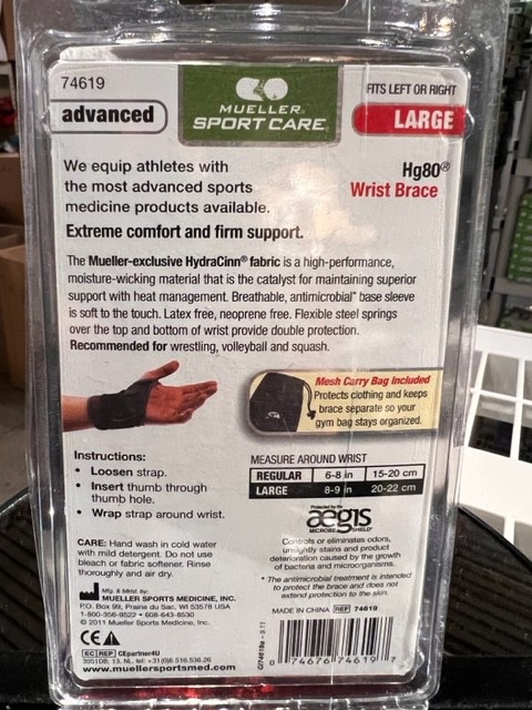 MLR Sport Care Hg80 Wrist Brace Fits Left Or Right Black Large(8″-9″)