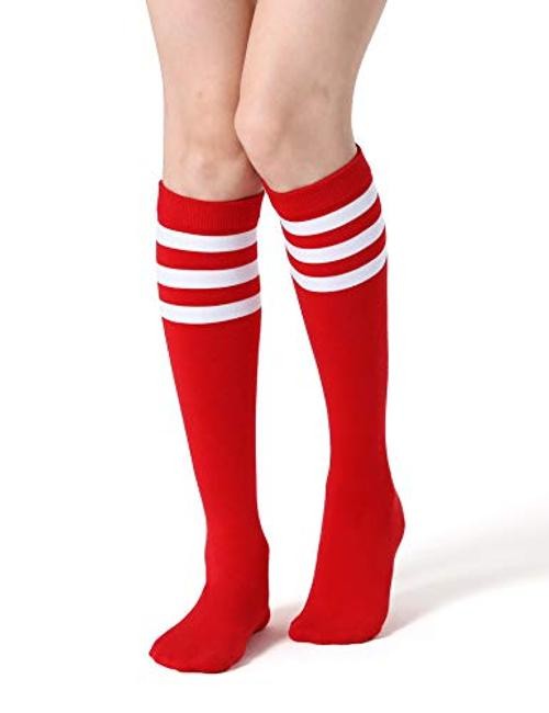 Women’s Knee High Socks Outdoor Sport Athletic Socks Casual One Size Red+white