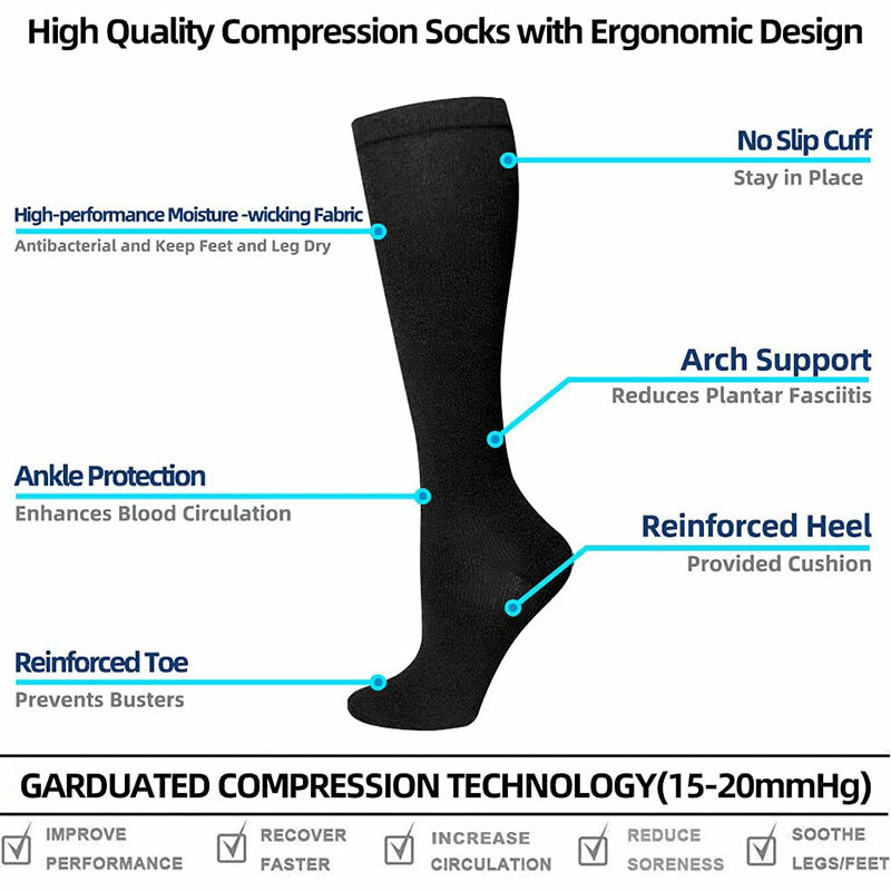 3pair Thight Compression Sleeve Athletic Compression Socks For Men Black Socks