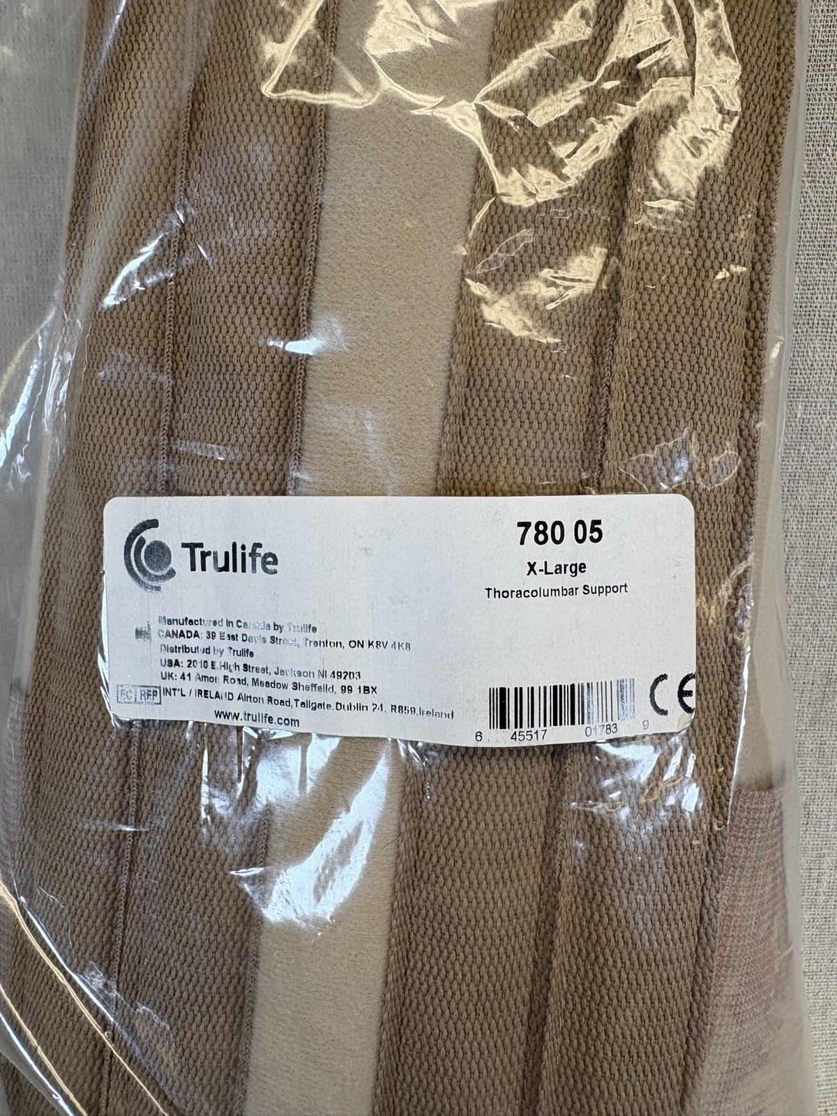 TRULIFE 780 05 FAST-WRAP Thoracolumbar Support X-large NEW