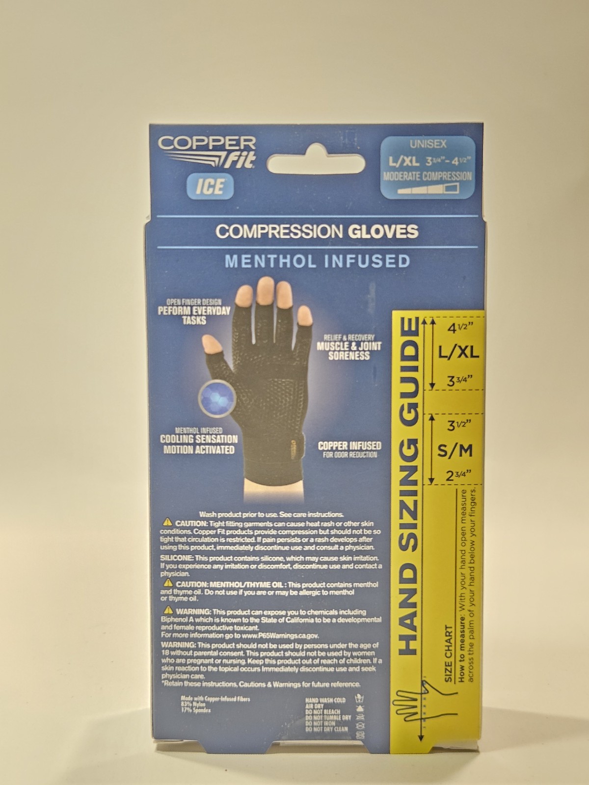 COPPER FIT ICE MENTHOL COMPRESSION GLOVES L / XL 3.¾” x 4.½” (1 Pair)