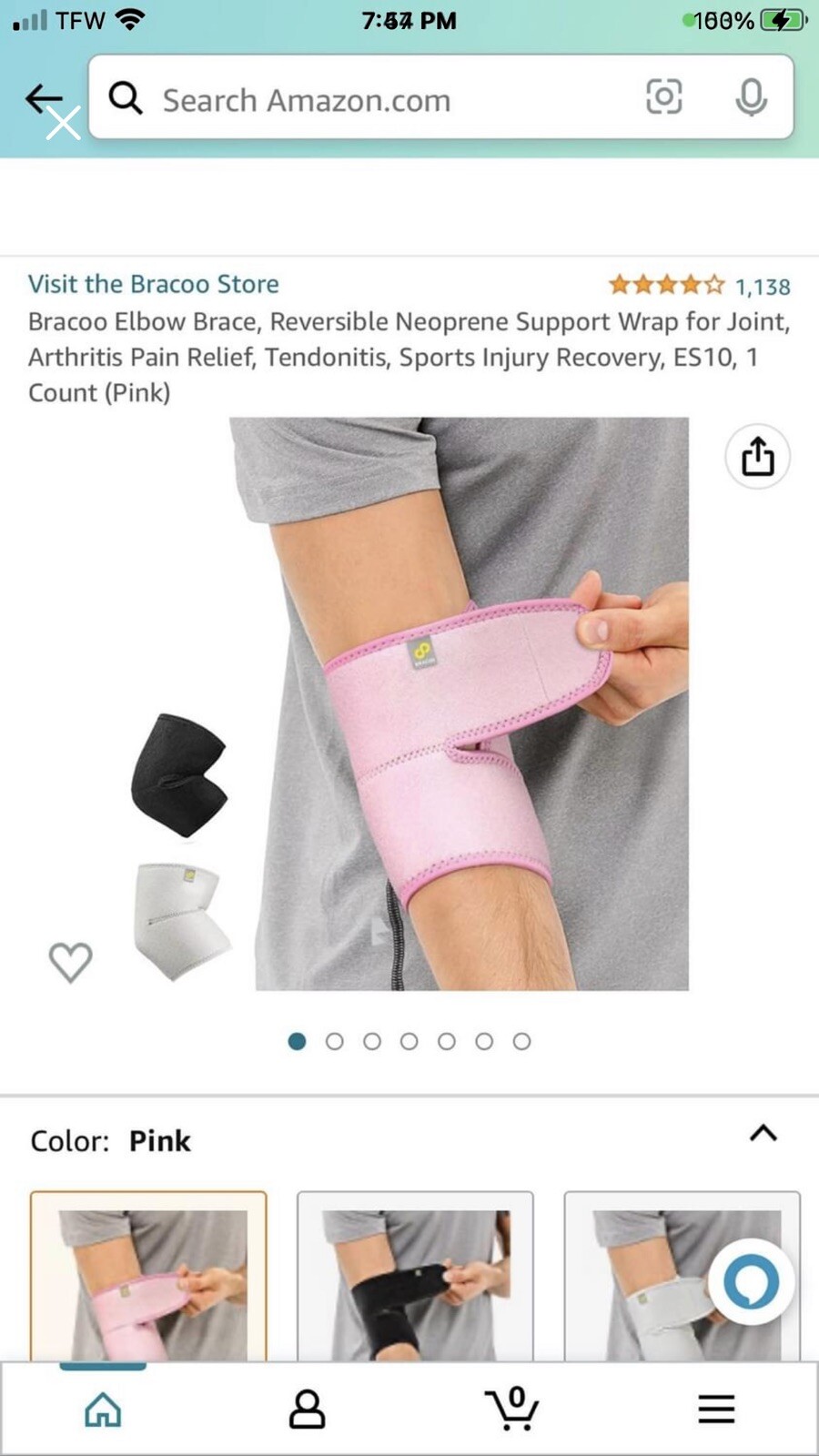 Bracco Pink Elbow Brace, Neoprene Support Wrap For Pain Relief