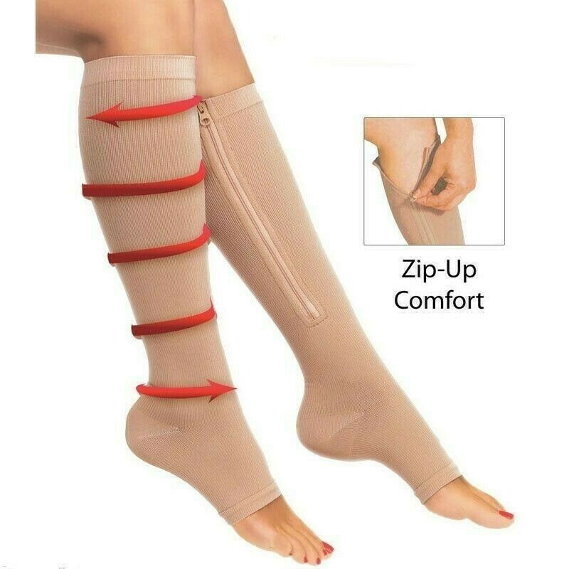 3Pair Compression Socks Zipper Open Toe 30-40mmHg with Zipper Safe Protection US