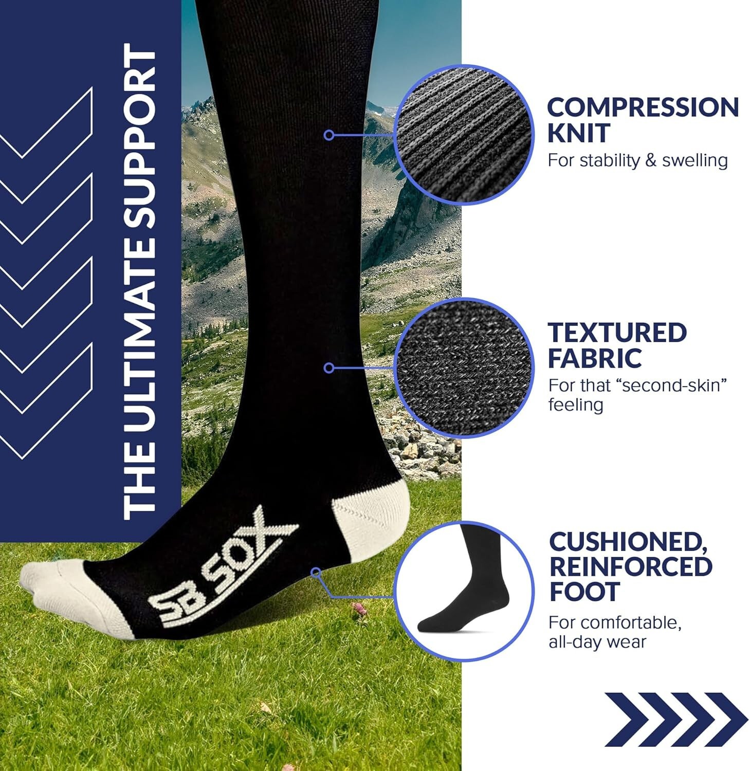 SB SOX COMPRESSION SOCKS (20-30) MM Hg – BLACK /PINK MEDIUM