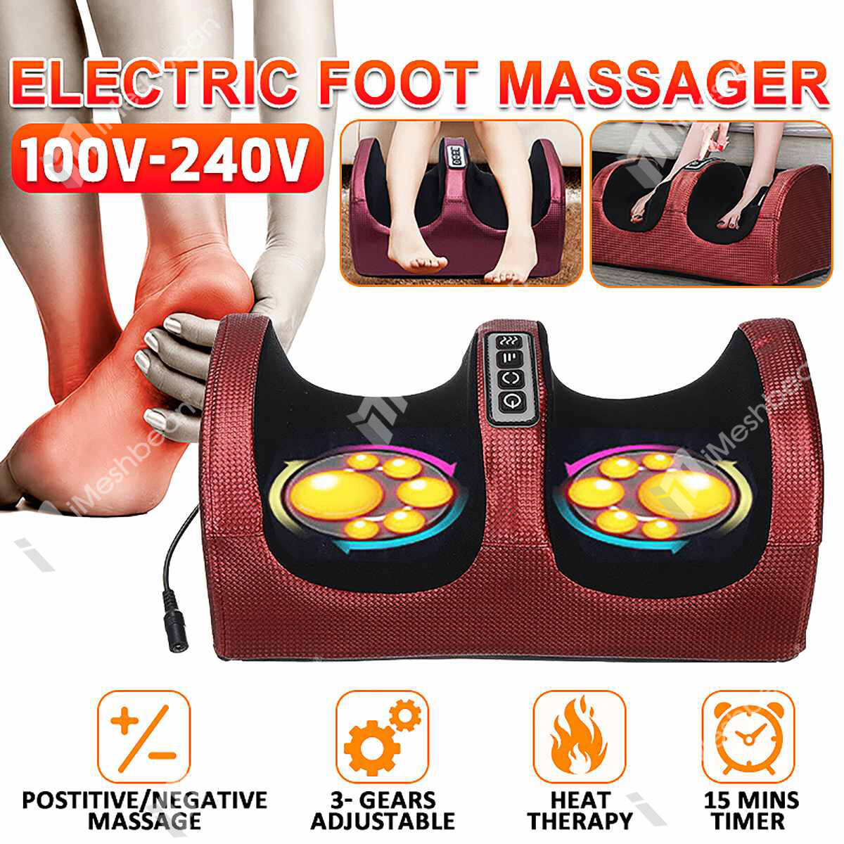 Shiatsu Electric Foot Calf Massager Massage Machine Ankle Leg Kneading Heating