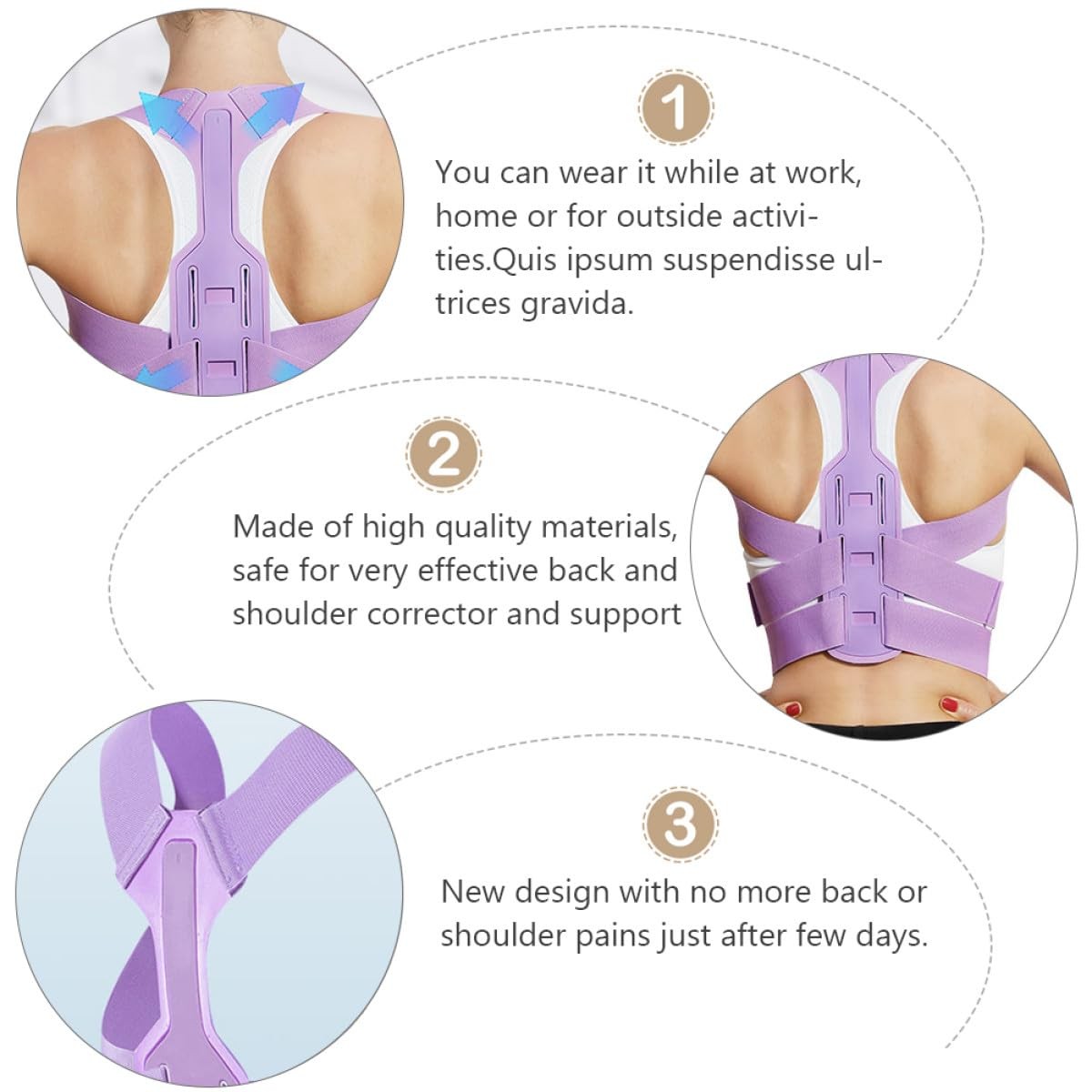 Milisten Back Posture Corrector Adjustable Straightener 42x48cm, Purple