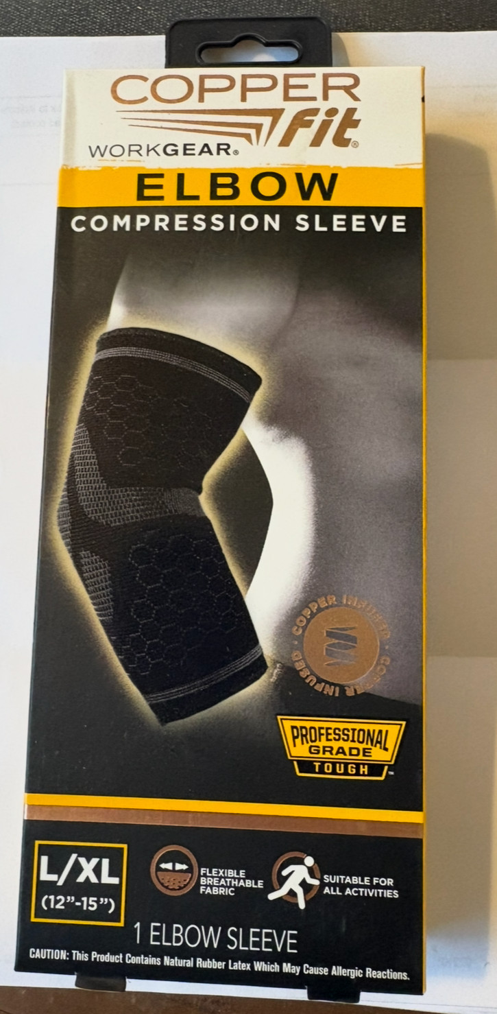 Copper Fit Workgear Elbow Compression Sleeve- L/XL – 1 Elbow Sleeve – New in box