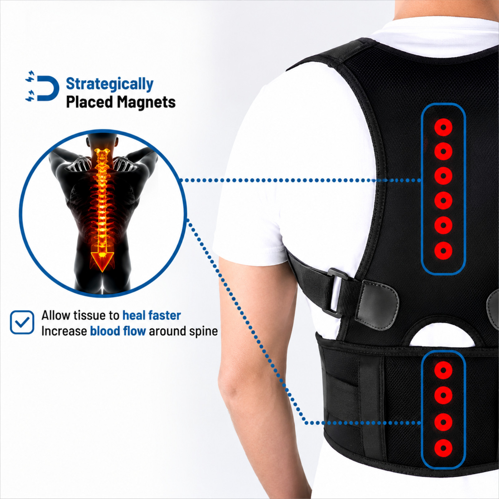 Posture Corrector Support Magnetic Back Shoulder Brace Belt Band For Men Women