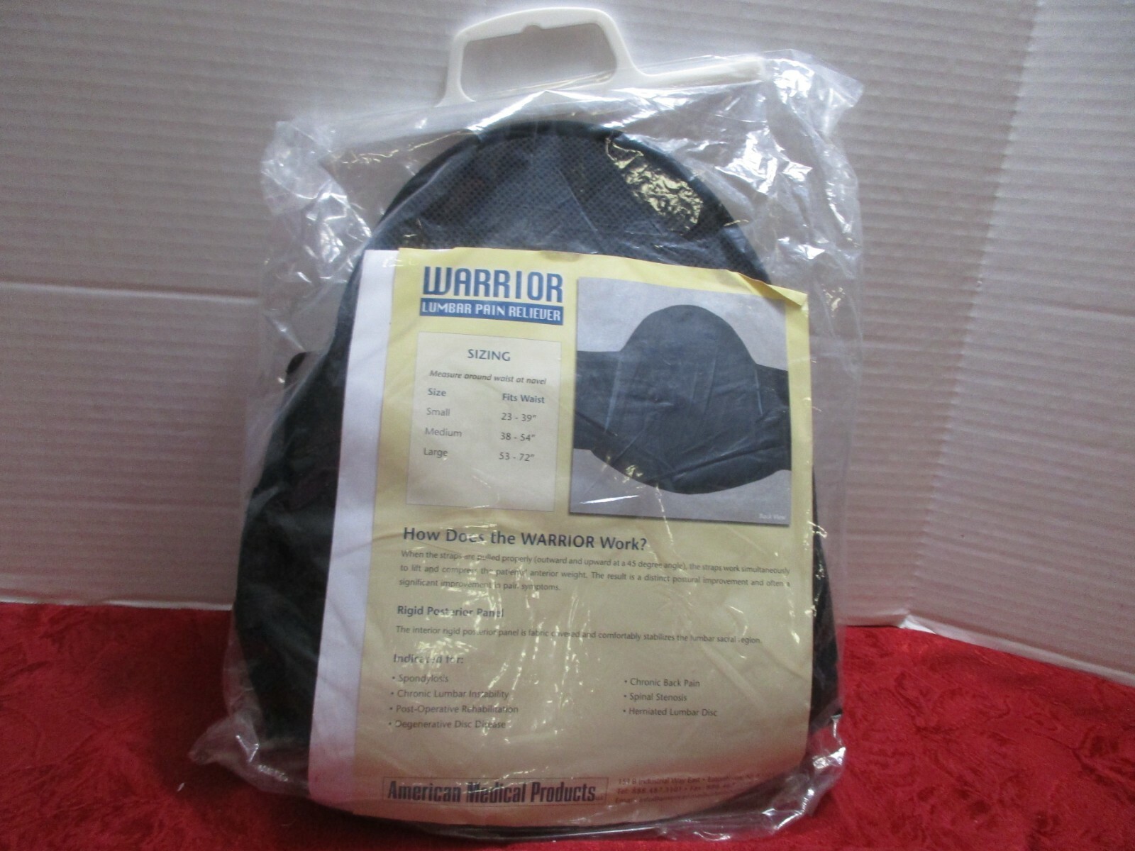 American Medical Products Warrior Lumbar Pain Reliever Black Small 23″-39″ NIP