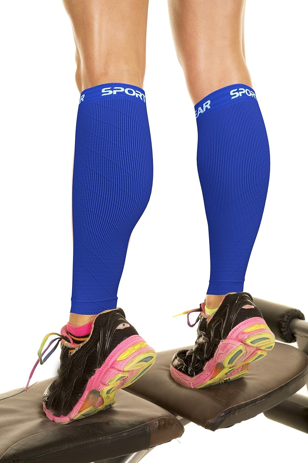 Calf Compression Sleeve for Men & Women, Best Footless Socks for Shin L/XL Blue