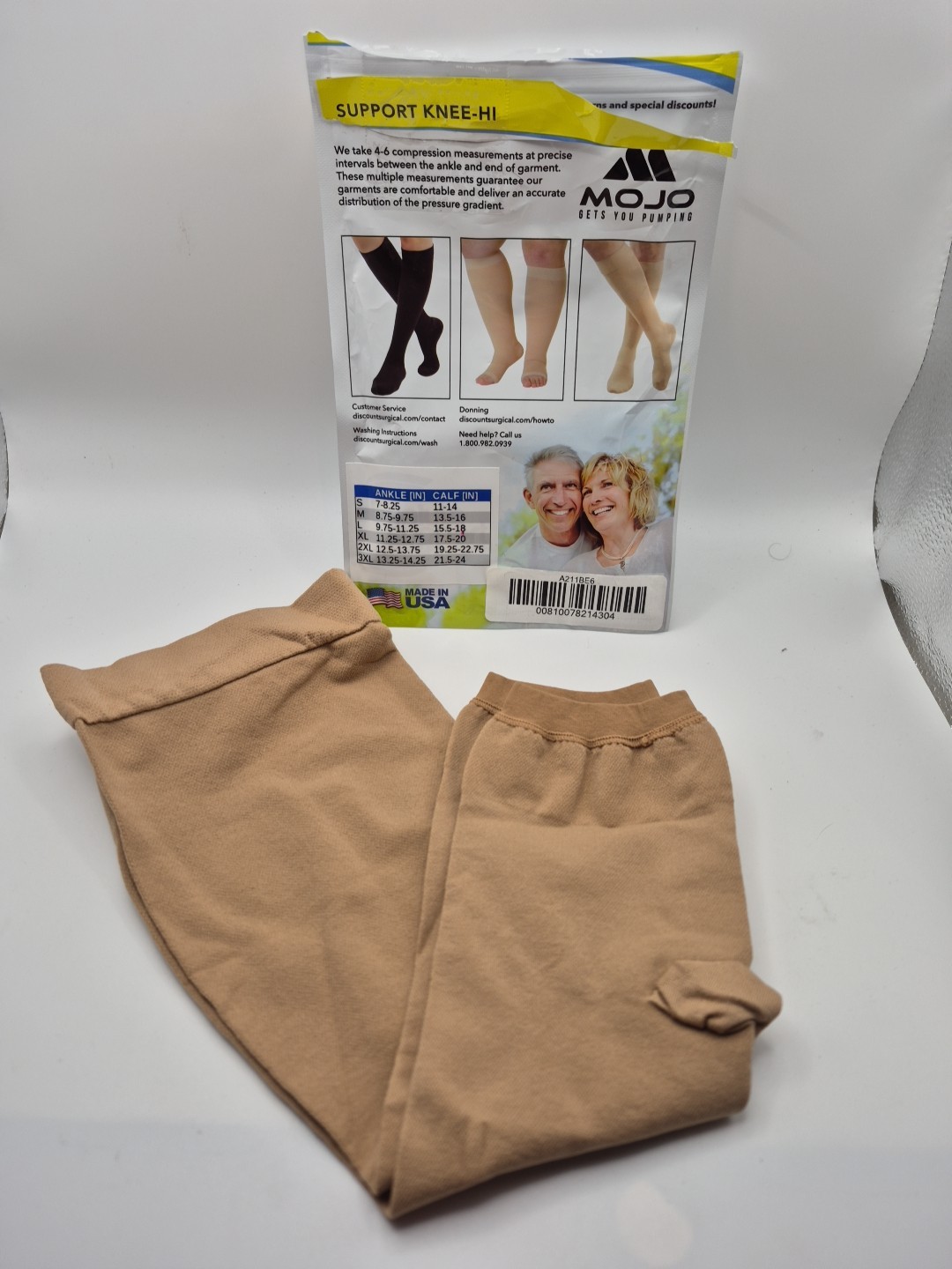 Mojo Compression Knee- Hi Stockings Open Toe 20-30mmHg Size 3XL Beige A211BE6