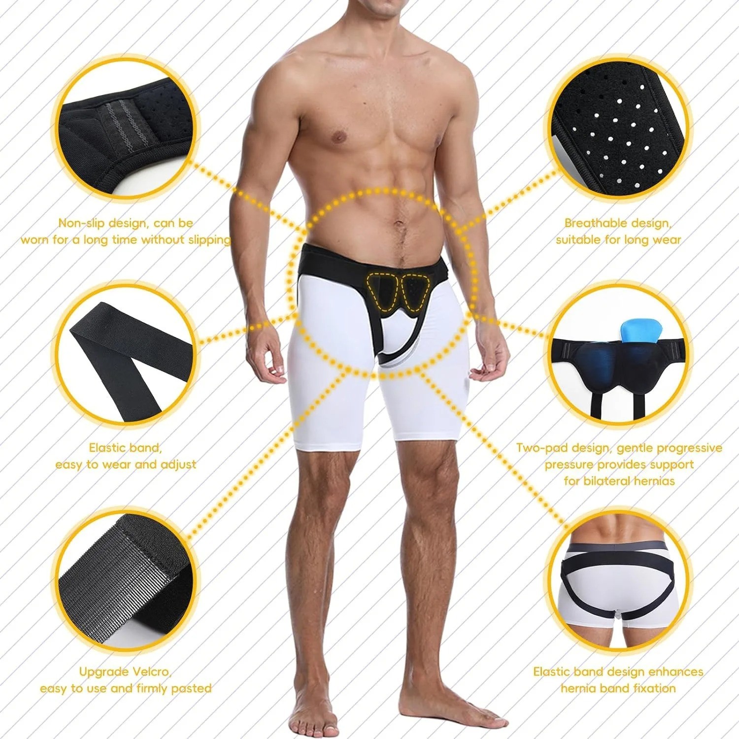 Hernia Support Belt Men Truss For Inguinal With 2 Removable Compression Pads US