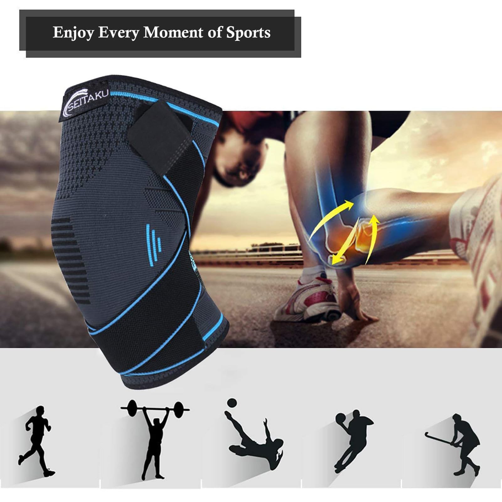 Seitaku Knee Brace for Men Women, Compression Sleeve Medium, NavyBlue