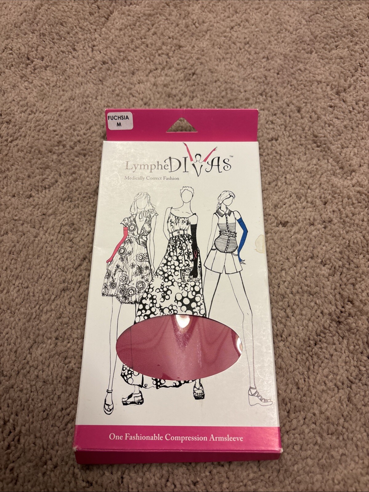 Brand New In Box Lymphedivas Compression Sleeve Size Medium Fuschia 20-30mmHg