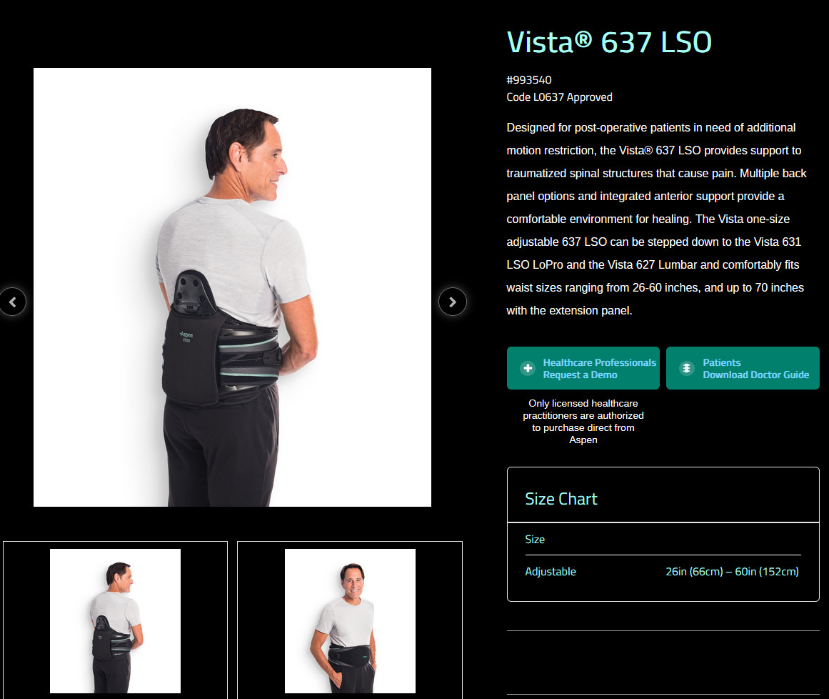 Aspen Vista 637 LSO Back Brace 993540 One Size – Fits 26-60 inches