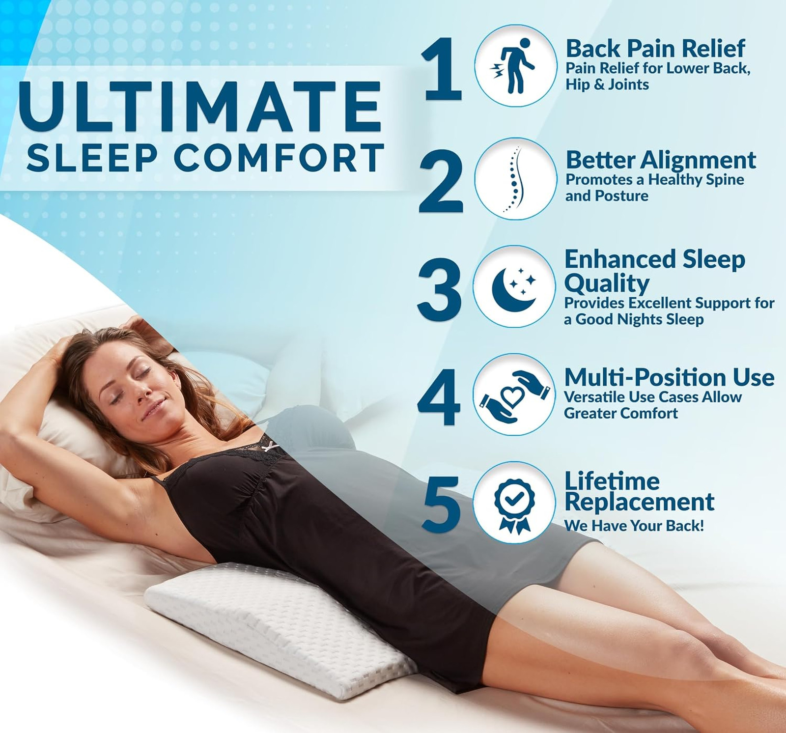 Lumbar Support Pillow for Sleeping Memory Foam for Back Pain Relief Side Back