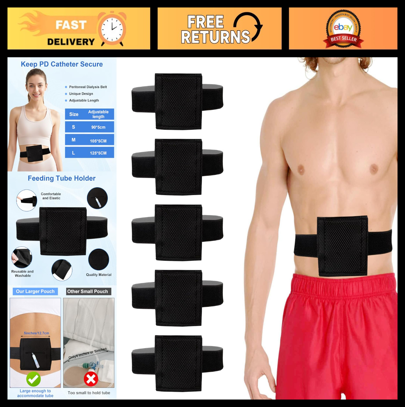 5PCS Breathable Feeding Tube Belt for Peritoneal Dialysis, Comfortable G Tube Ac