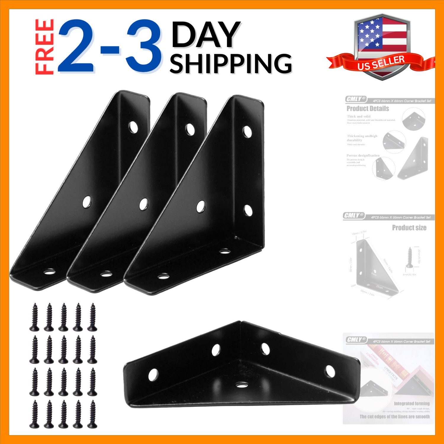 Alloy Steel 66mm Corner Brackets – Stylish Black Angle Connectors for Furniture