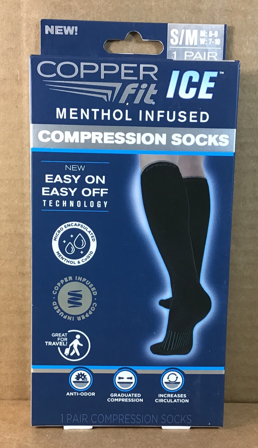 Copper Fit Ice Compression Socks Menthol Infused Black S/M