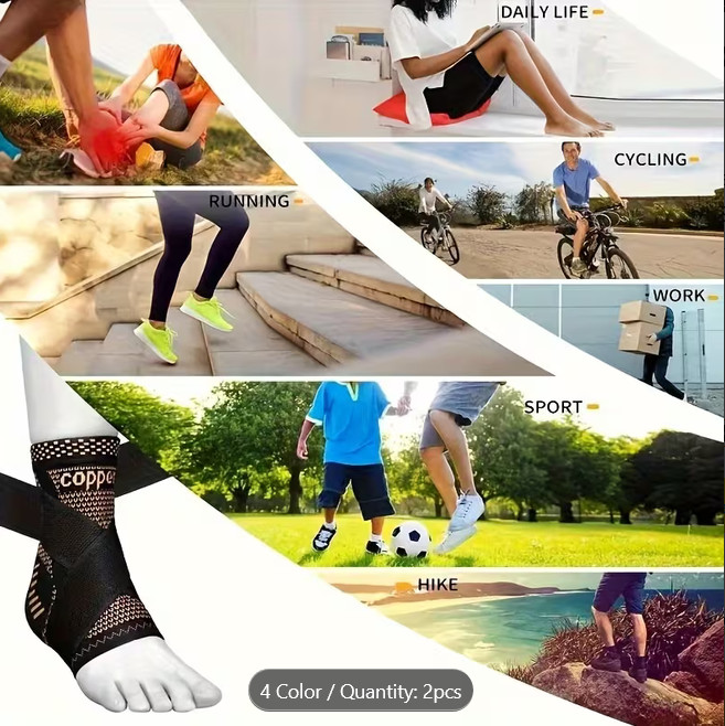 2 Pairs Copper Ankle Compression Support Sleeves for Men & Women, Breathable Spo