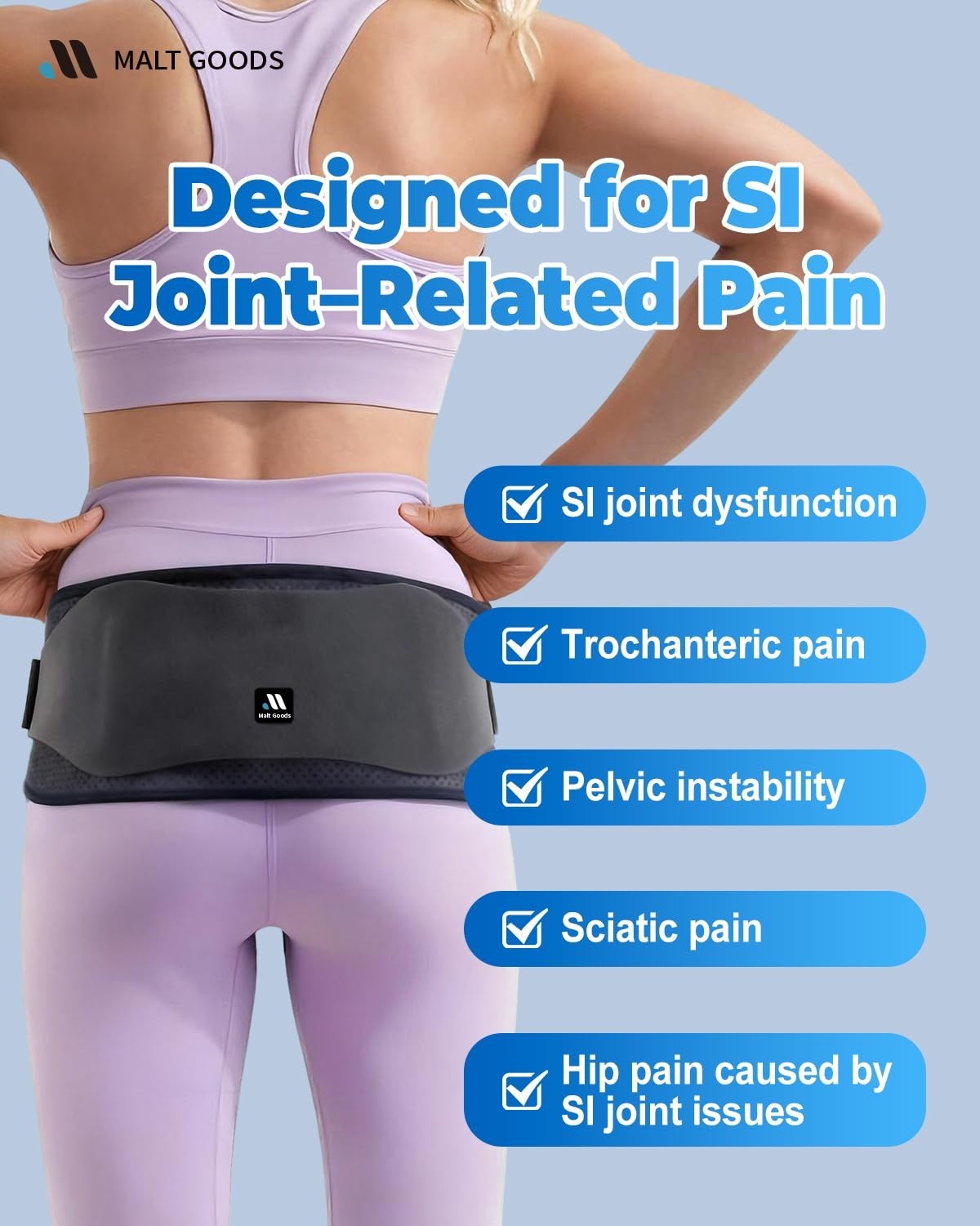 Widened SI Joint Support Belt with 3D Massage Pads – Anti-Slip Sacroiliac Brace
